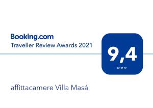 Certifikát, hodnocení, plakát nebo jiný dokument vystavený v ubytování affittacamere Villa Masá