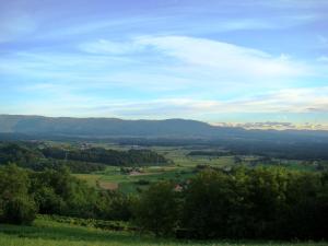 een uitzicht vanaf de top van een heuvel met bomen en bergen bij Holiday Home Češnovar in Raka
