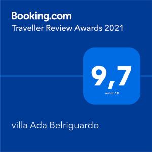 villa Ada Belriguardo tanúsítványa, márkajelzése vagy díja