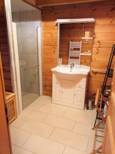 a bathroom with a sink and a shower at Chalet des Brocards in Saint-Maurice-sur-Moselle