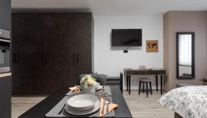Televízia a/alebo spoločenská miestnosť v ubytovaní Apartman DOWNTOWN DL