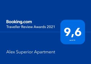 Certifikát, hodnocení, plakát nebo jiný dokument vystavený v ubytování Alex Superior Apartment