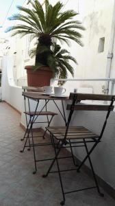 une table et une chaise sur un balcon avec une plante dans l'établissement La Vecchia Locanda, à Ischia