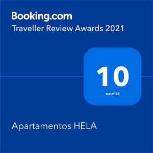 Certifikát, ocenenie alebo iný dokument vystavený v ubytovaní Apartamentos HELA