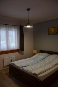 1 dormitorio con 1 cama en una habitación con ventana en Ivoi Magasbukki vendeghaz, en Izvoare