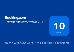 Certifikát, hodnocení, plakát nebo jiný dokument vystavený v ubytování NEW VILLA DAVID, WI-FI, IPTV, 5 bedrooms, 4 bathrooms