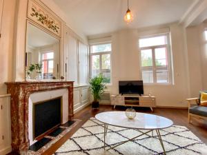 een woonkamer met open haard en tv bij Charmant T2 Hyper-centre, Netflix, Gare in Amiens