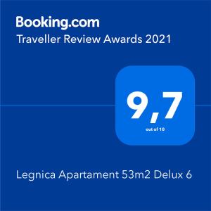 Certifikát, ocenenie alebo iný dokument vystavený v ubytovaní Legnica Apartament 53m2 Delux 6