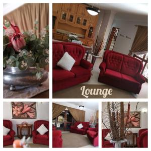 a collage of photos of a living room with red furniture at Tuscany Vryburg in Vryburg