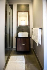 ein Bad mit einem Waschbecken und einem Spiegel in der Unterkunft @Greys Guesthouse in Bloemfontein