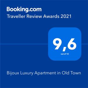 Certifikát, ocenenie alebo iný dokument vystavený v ubytovaní Bijoux Luxury Apartment in Old Town