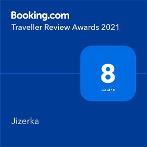 Certifikát, hodnocení, plakát nebo jiný dokument vystavený v ubytování Jizerka