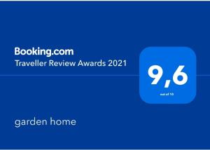 Certifikát, hodnocení, plakát nebo jiný dokument vystavený v ubytování garden home