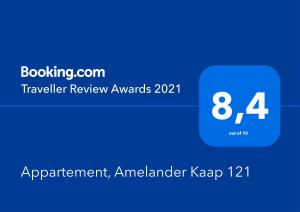 Certifikát, hodnocení, plakát nebo jiný dokument vystavený v ubytování Appartement, Amelander Kaap 121