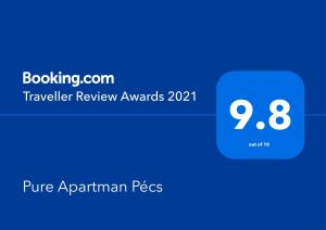 Certifikát, ocenenie alebo iný dokument vystavený v ubytovaní Pure Apartman Pécs