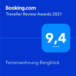 Certificat, premi, rètol o un altre document de Ferienwohnung Bergblick