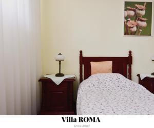 a bedroom with a bed and two night stands at Vila Roma in Deva