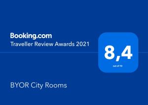 Certifikát, hodnocení, plakát nebo jiný dokument vystavený v ubytování BYOR City Rooms