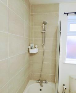 een badkamer met een douche en een toilet bij Sigma Central Apartment 2 in North Shields