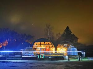a group of domes lit up at night at Holiday House Niedras Jurmala in Jūrmala
