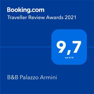 una schermata di un telefono con un premio per la valutazione dei viaggi di B&B Palazzo Armini a Rogliano