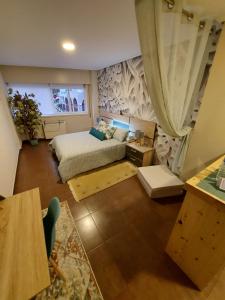 ein kleines Schlafzimmer mit einem Bett und einem Fenster in der Unterkunft La Ruta de las luces de Vigo in Vigo