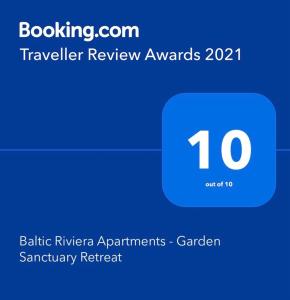 Certifikát, ocenenie alebo iný dokument vystavený v ubytovaní Baltic Riviera Apartments - Garden Sanctuary Retreat