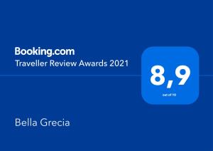 Certifikat, nagrada, logo ili neki drugi dokument izložen u objektu Bella Grecia