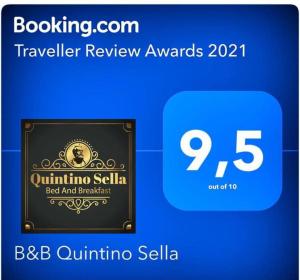 Un certificat, premiu, logo sau alt document afișat la B&B Quintino Sella