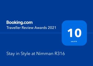 Certifikat, nagrada, logo ili neki drugi dokument izložen u objektu Stay in Style at Nimman R316