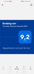 uno screenshot del sito web del premio per la valutazione dei trasferimenti in ordine di prenotazione di Appartement en bord de mer a Port-la-Nouvelle