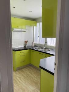 a kitchen with lime green cabinets and a sink at Libertad 8 alojamiento turistico in Jaén