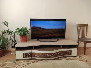 uma televisão de ecrã plano numa bancada numa sala de estar em NarvaCenter em Narva