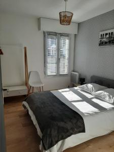 a bedroom with a large bed and a window at CHARMANT APPARTEMENT CENTRE VILLE LE RONSARD in Nogent-le-Rotrou