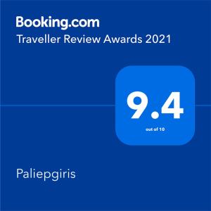 una captura de pantalla de los premios de revisión de viajes con azul en Paliepgiris, en Palanga
