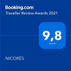 Certifikát, ocenenie alebo iný dokument vystavený v ubytovaní NICORÉS