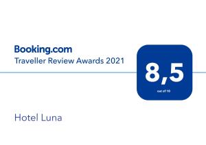 Certifikát, ocenenie alebo iný dokument vystavený v ubytovaní Hotel Luna