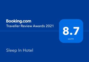 Certifikát, hodnocení, plakát nebo jiný dokument vystavený v ubytování Sleep Inn