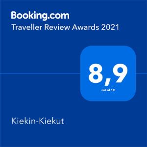 Certifikát, hodnocení, plakát nebo jiný dokument vystavený v ubytování Kiekin-Kiekut