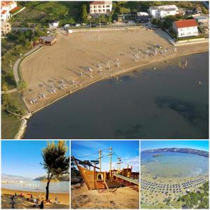 a group of four pictures of a beach with a boat at Apartment Dragan i Slavica in Lopar