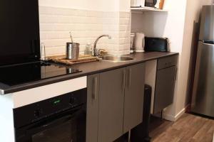 una cucina con lavandino e piano di lavoro di Appartement cosy proche du CHU a Rouen