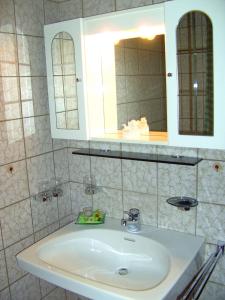 ein Bad mit einem Waschbecken und einem Spiegel in der Unterkunft Pusteblume in Halblech