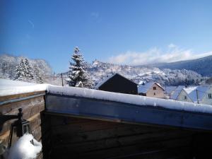 DaboにあるLe Gite Du Bucheronの雪に覆われた町の景色を望むバルコニー