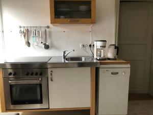 una cucina con lavandino e piano cottura di Ferienwohnung Hof Flüh a Klenzau