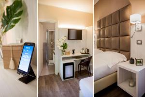 twee foto's van een hotelkamer met een kamer met een telefoon erin bij Villa Sylva & Spa in Sanremo
