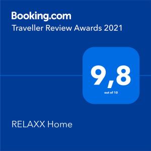 a screenshot of a phone with a travel review avatar at RELAXX Home in Woryty