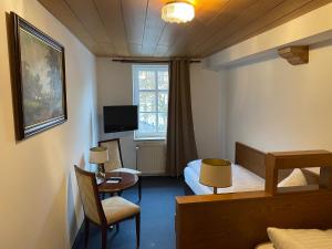 ein Hotelzimmer mit 2 Betten und einem TV in der Unterkunft Hotel Bayerischer Hof in Münnerstadt
