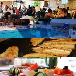 two pictures of a table with food in a restaurant at Parus Hotel in Kemer