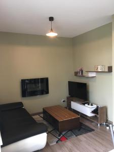 a living room with a couch and a flat screen tv at L'AUBERGADE in Vittel