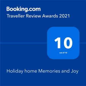 Certifikát, ocenenie alebo iný dokument vystavený v ubytovaní Holiday home Memories and Joy